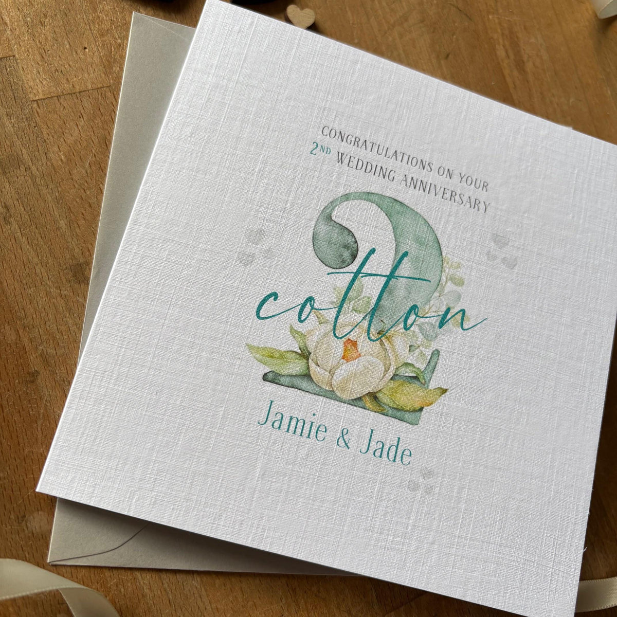 Personalised 2nd Anniversary Card - Cotton Number Two - photo 2