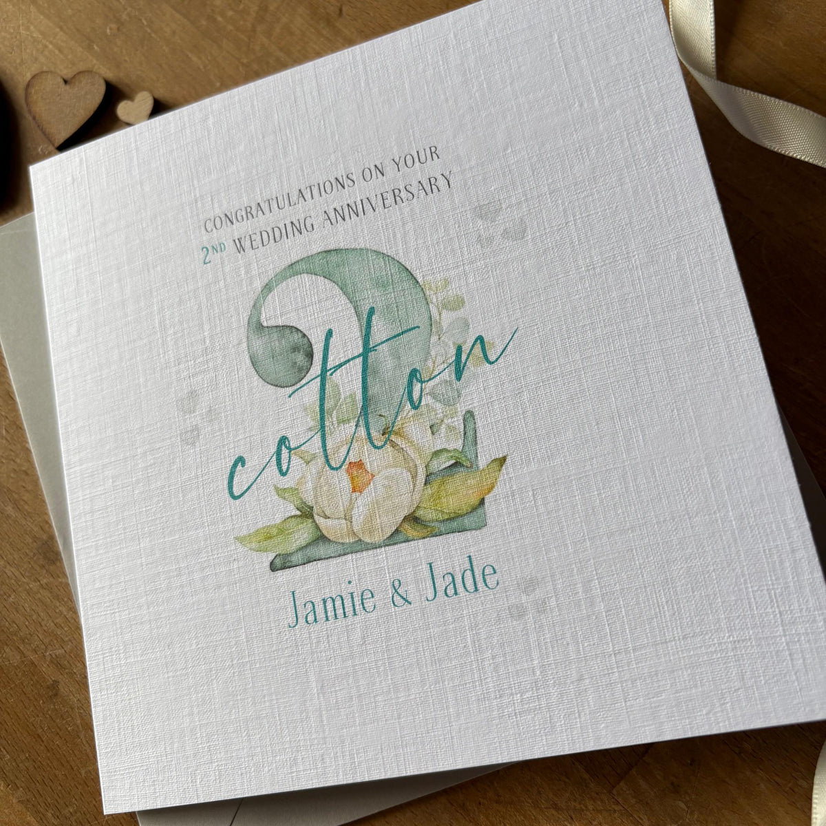 Personalised 2nd Anniversary Card - Cotton Number Two - photo 3