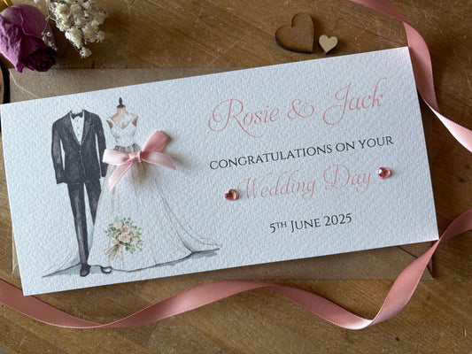 Personalised Wedding Money Wallet - Bridal Dress & Groom’s Suit - photo 1