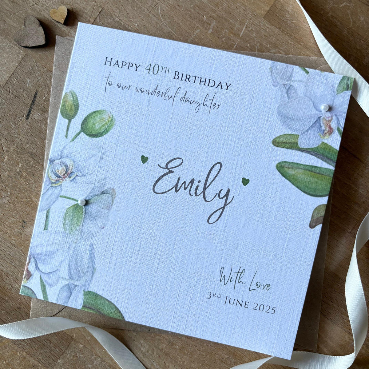 Personalised Birthday Card - White Orchids & Pearls - photo 1