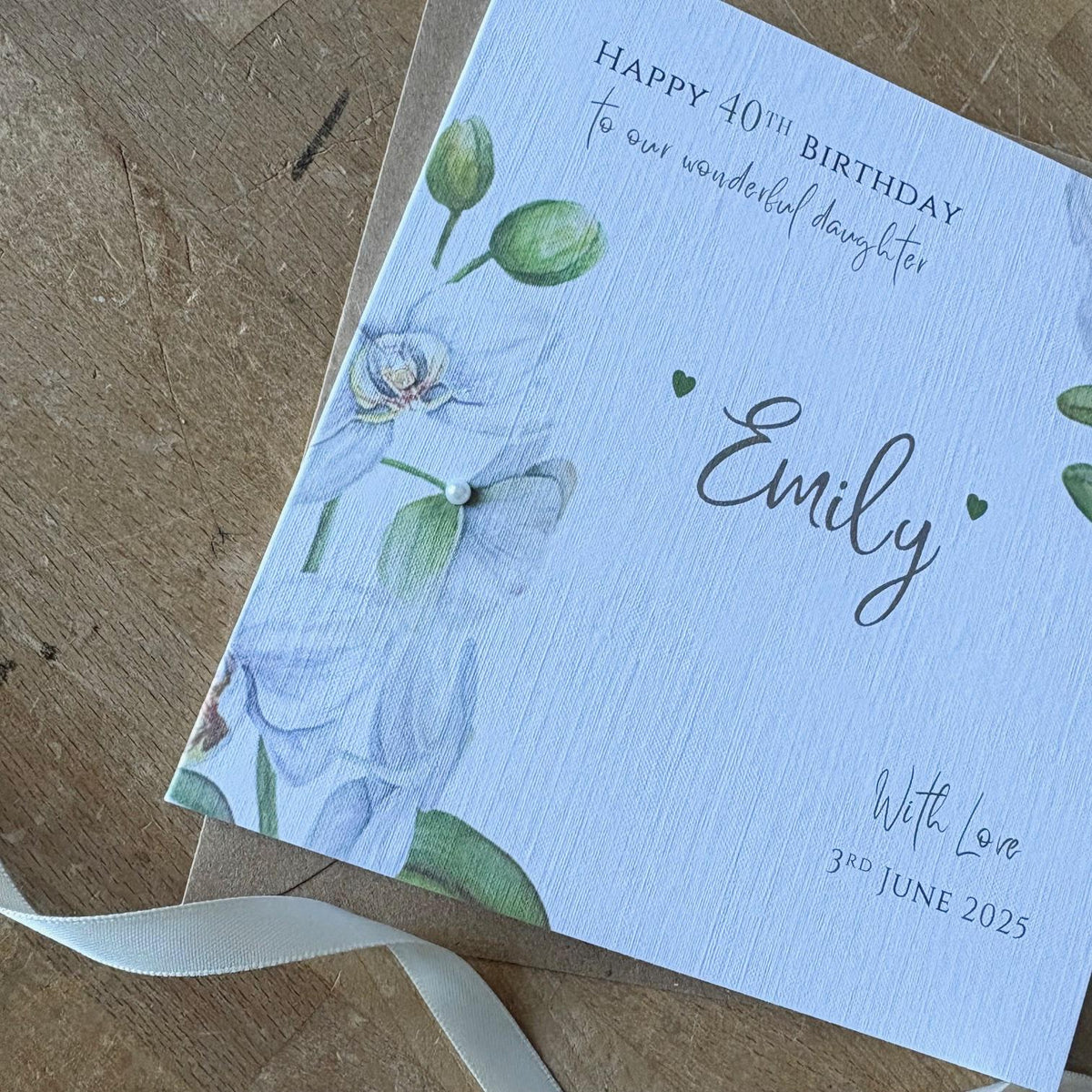 Personalised Birthday Card - White Orchids & Pearls - photo 2