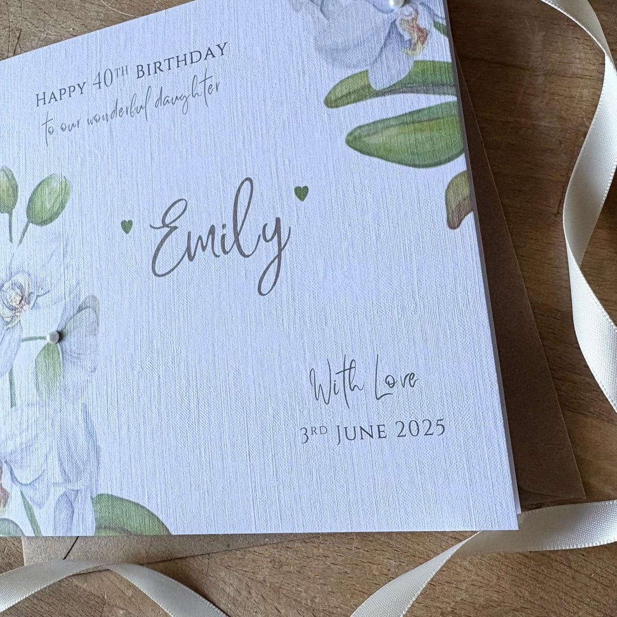 Personalised Birthday Card - White Orchids & Pearls - photo 3