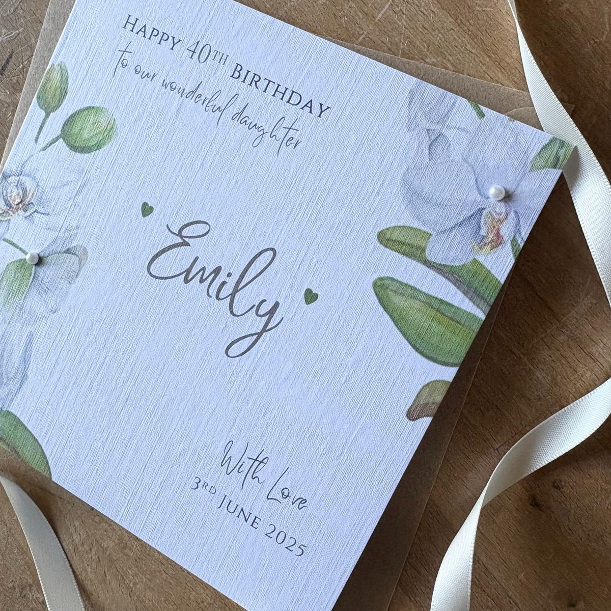 Personalised Birthday Card - White Orchids & Pearls - photo 4