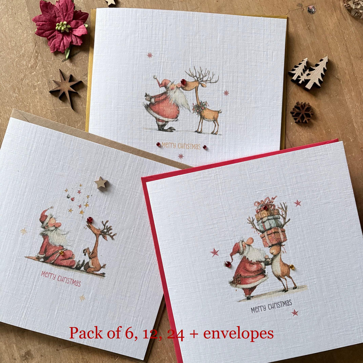 Traditional Santa & Reindeer Christmas Cards - Three Designs - photo 1