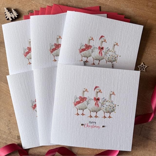 Festive Geese Christmas Cards with Crystals - photo 1