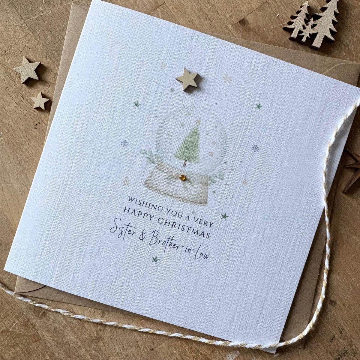 Personalised Christmas Card - Snow Globe & Wooden Star - photo 1
