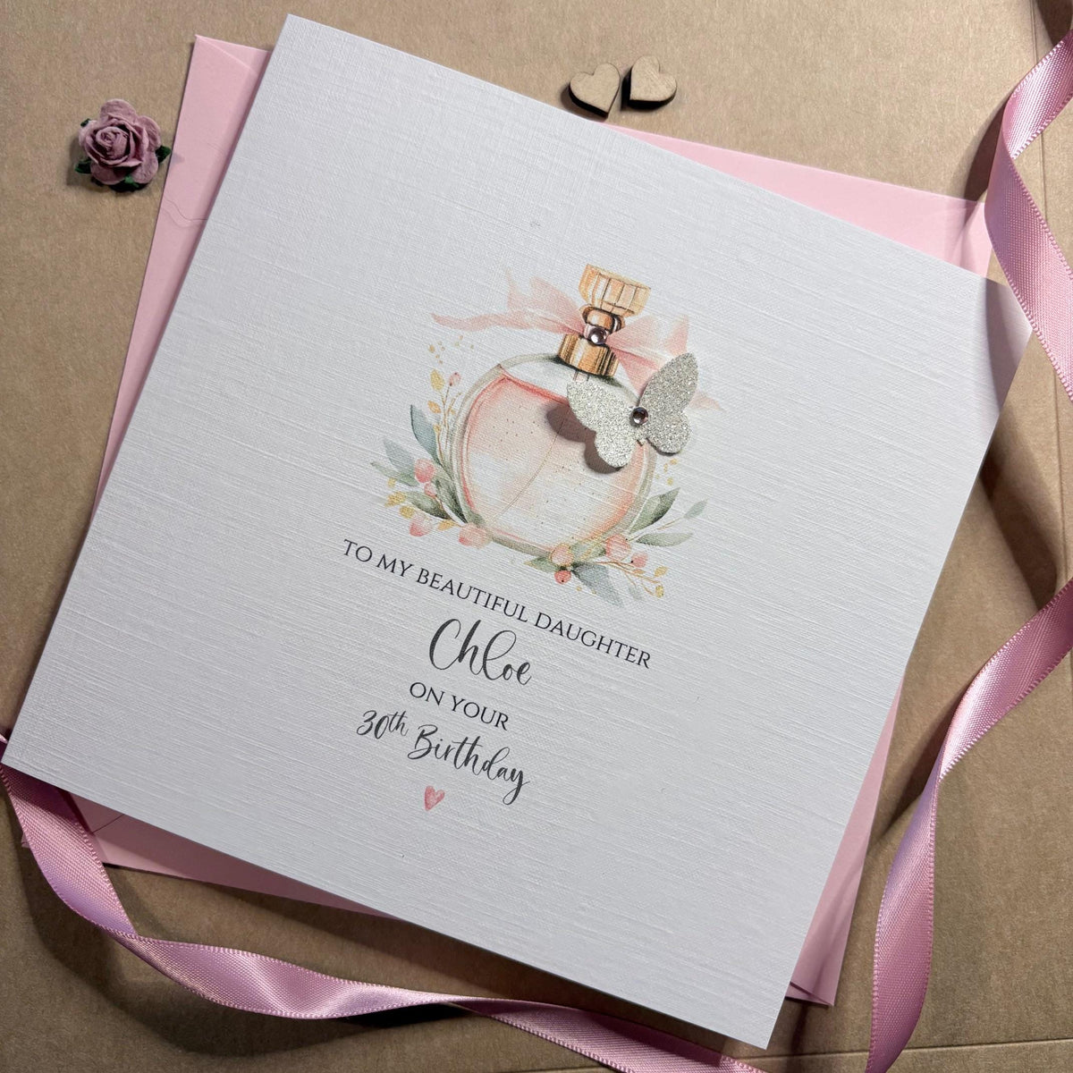 Personalised Birthday Card - Pink Perfume & Butterfly - photo 1