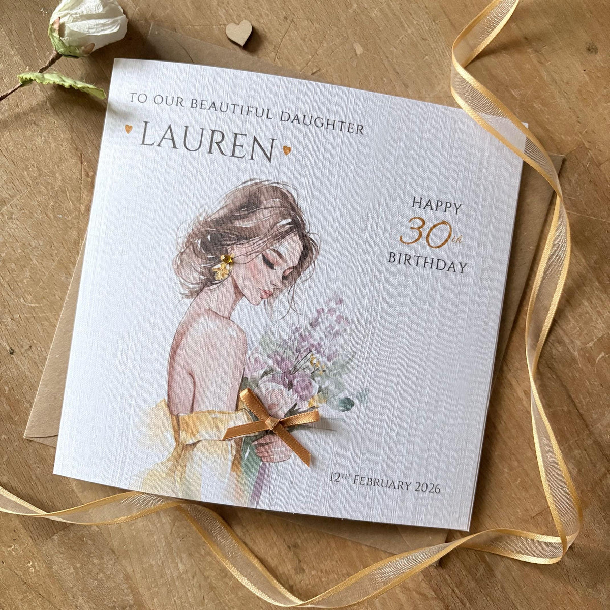 Personalised Birthday Card - Gold Dress & Flowers - photo 1