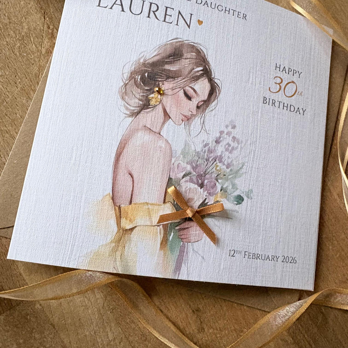 Personalised Birthday Card - Gold Dress & Flowers - photo 2