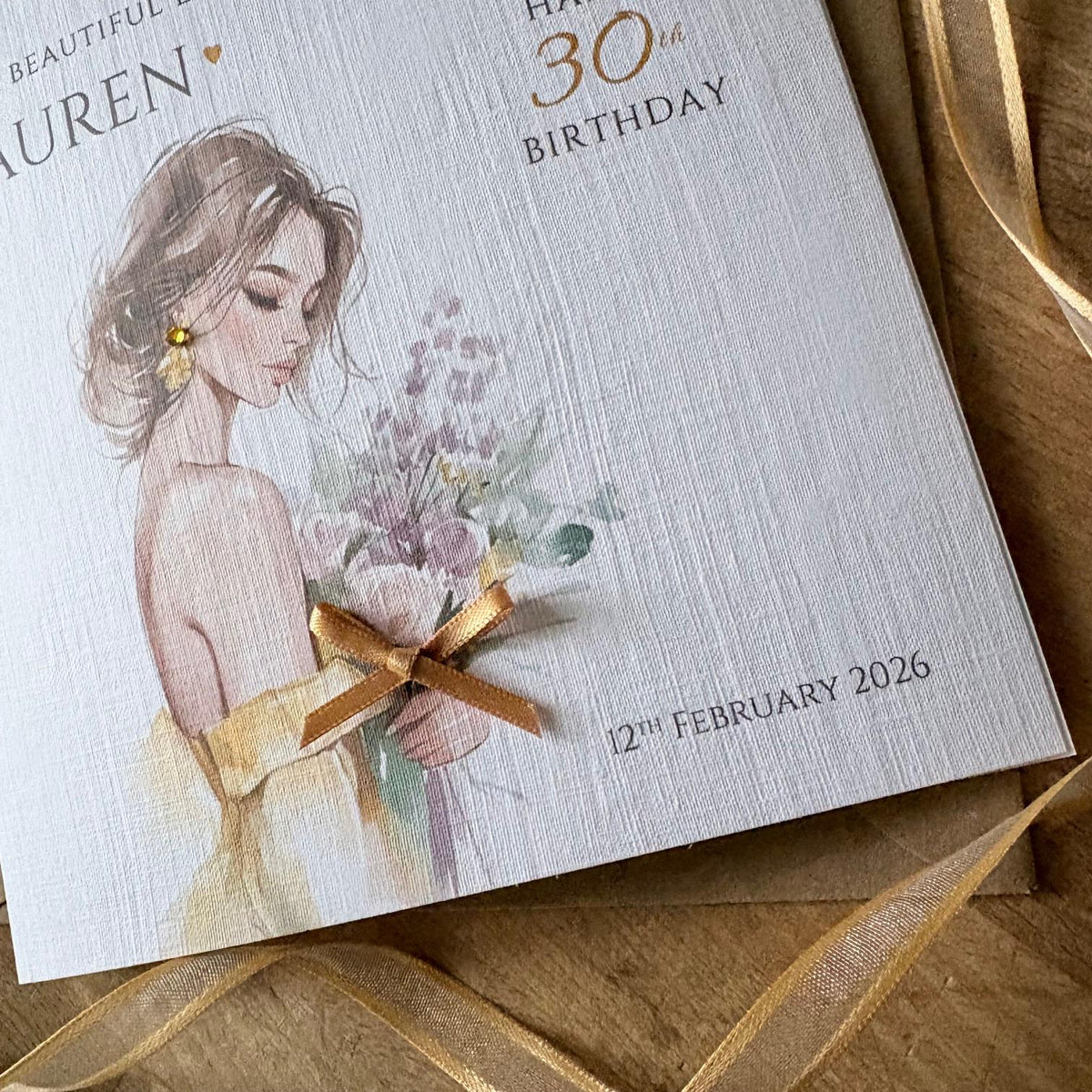 Personalised Birthday Card - Gold Dress & Flowers - photo 3