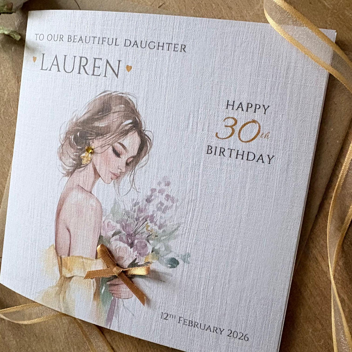 Personalised Birthday Card - Gold Dress & Flowers - photo 4