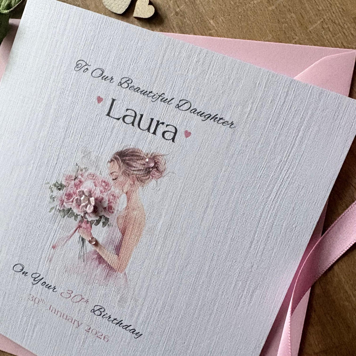 Personalised Birthday Card - Pink Dress & Flower Bouquet - photo 4