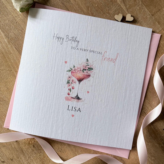 Personalised Friend Birthday Card - Pink Cocktail & Hearts - photo 1