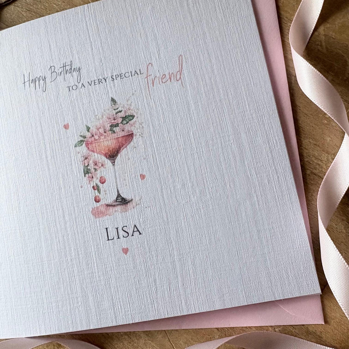 Personalised Friend Birthday Card - Pink Cocktail & Hearts - photo 3