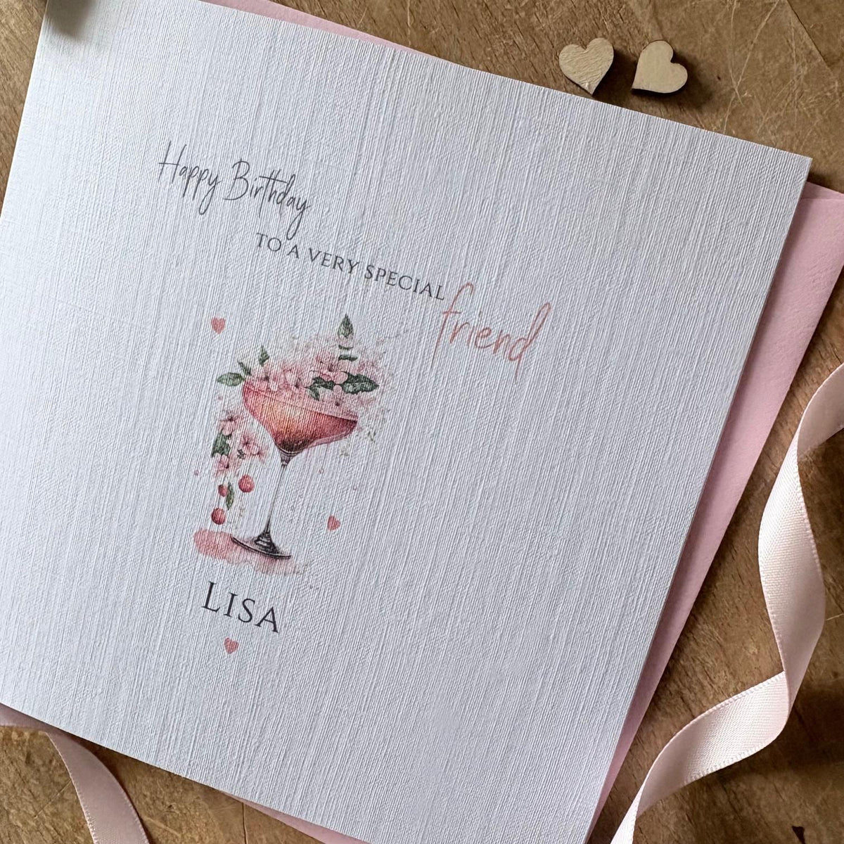 Personalised Friend Birthday Card - Pink Cocktail & Hearts - photo 4
