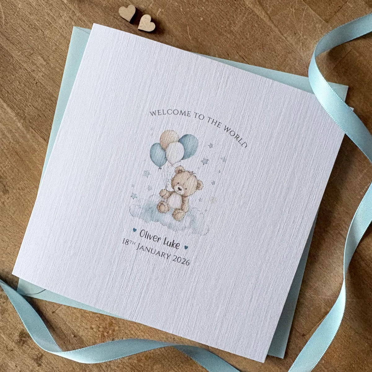 Personalised New Baby Boy Card - Bear & Balloons - photo 1