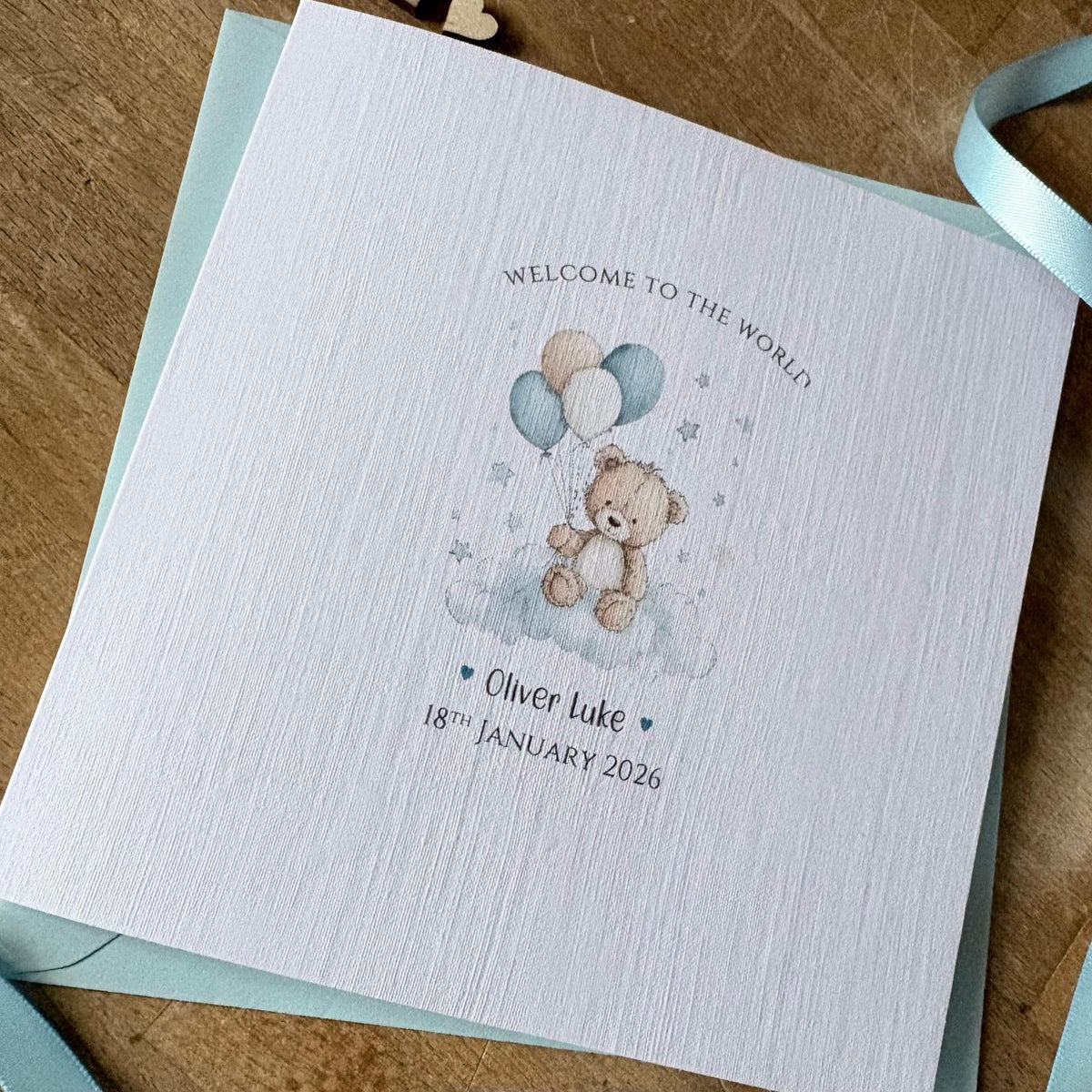 Personalised New Baby Boy Card - Bear & Balloons - photo 2