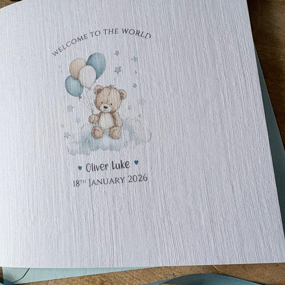 Personalised New Baby Boy Card - Bear & Balloons - photo 3