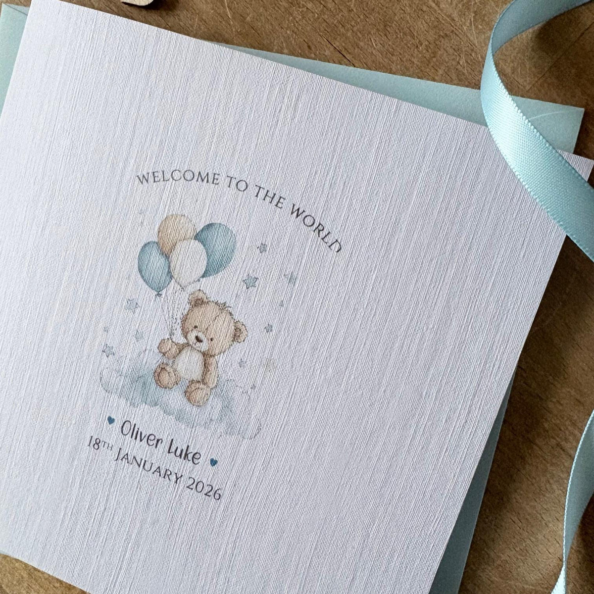 Personalised New Baby Boy Card - Bear & Balloons - photo 4