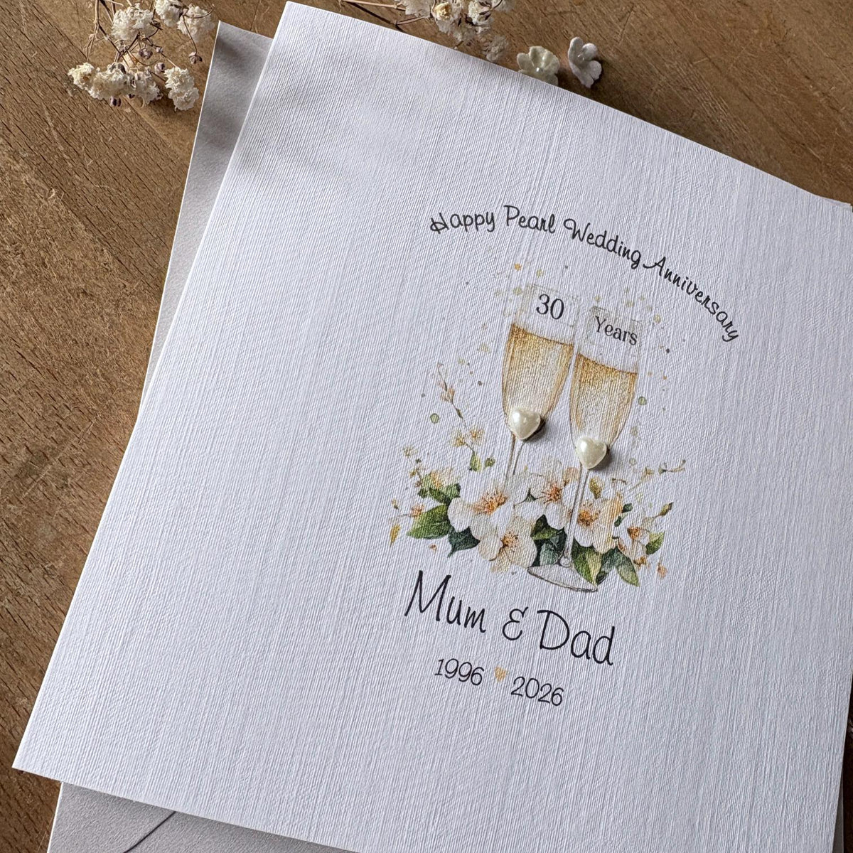 Personalised Pearl 30th Anniversary Card - Floral Champagne Glasses - photo 2