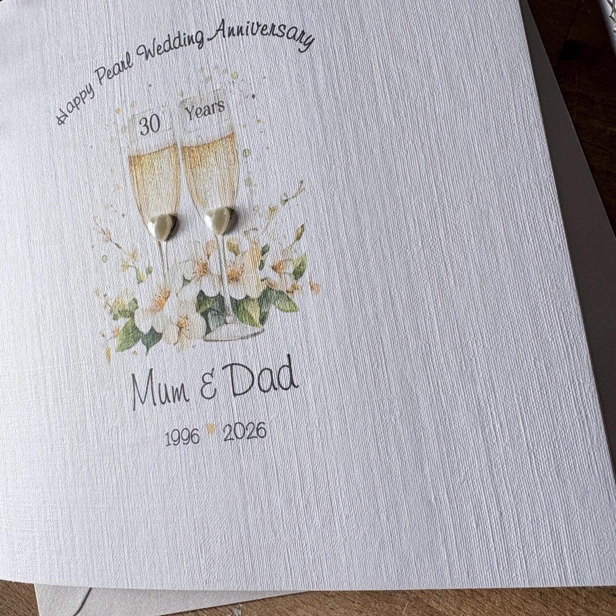 Personalised Pearl 30th Anniversary Card - Floral Champagne Glasses - photo 3