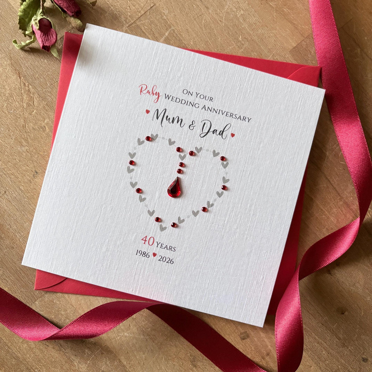 Personalised Ruby 40th Anniversary Card - Heart & Teardrop - photo 1