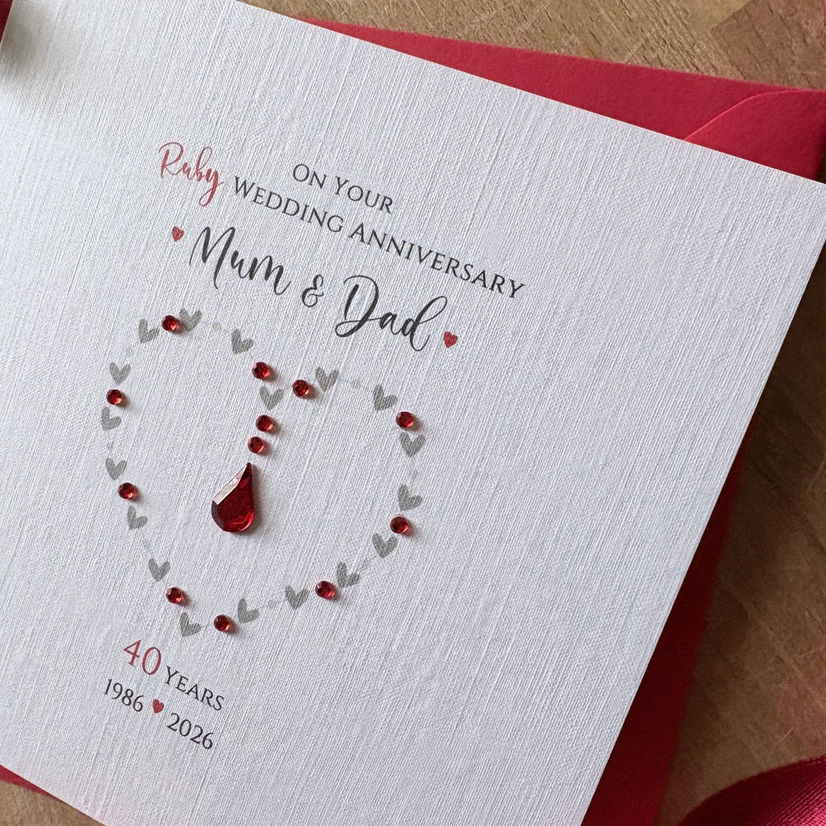 Personalised Ruby 40th Anniversary Card - Heart & Teardrop - photo 3