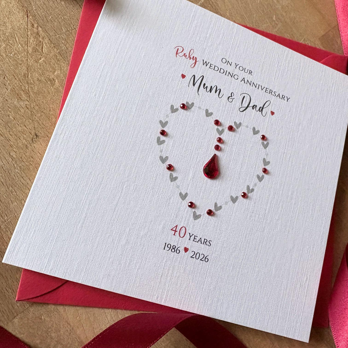 Personalised Ruby 40th Anniversary Card - Heart & Teardrop - photo 4