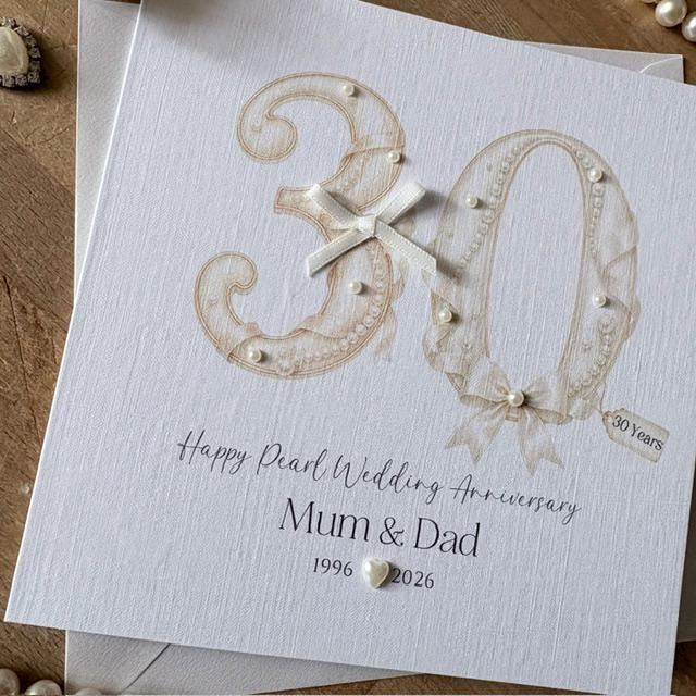 Personalised Pearl 30th Anniversary Card - Pearl Number & Bow - photo 2