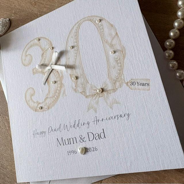 Personalised Pearl 30th Anniversary Card - Pearl Number & Bow - photo 3