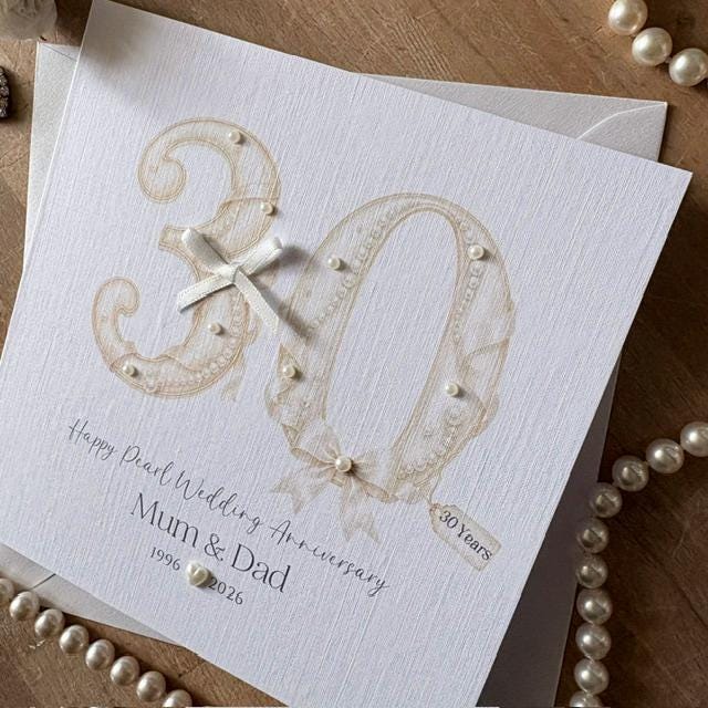 Personalised Pearl 30th Anniversary Card - Pearl Number & Bow - photo 4