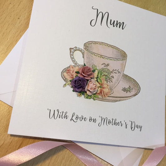 Personalised Mother’s Day Card - Pink Teacup & Roses - photo 2