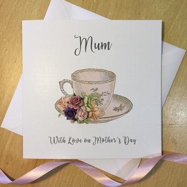 Personalised Mother’s Day Card - Pink Teacup & Roses - photo 3