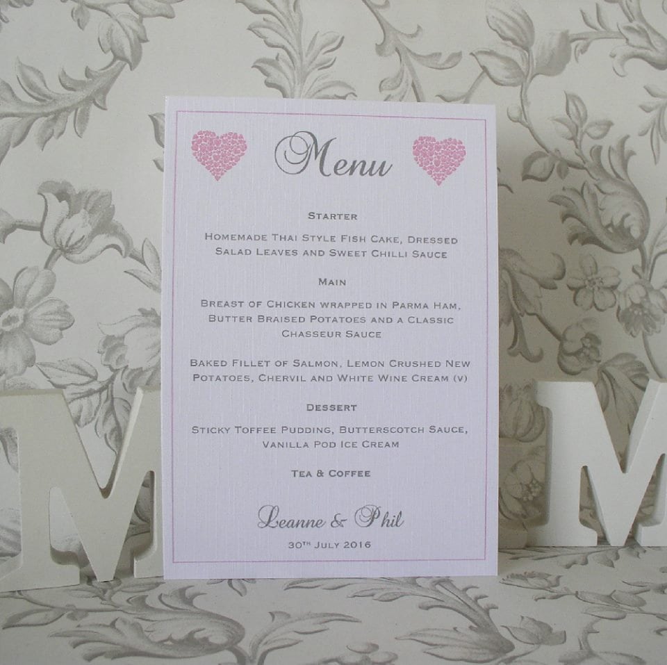 Personalised Wedding Menu Cards - Heart of Hearts, A5 - photo 1