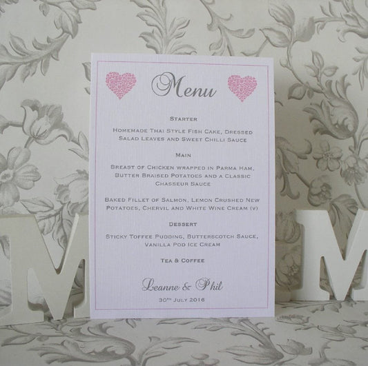 Personalised Wedding Menu Cards - Heart of Hearts, A5 - photo 1