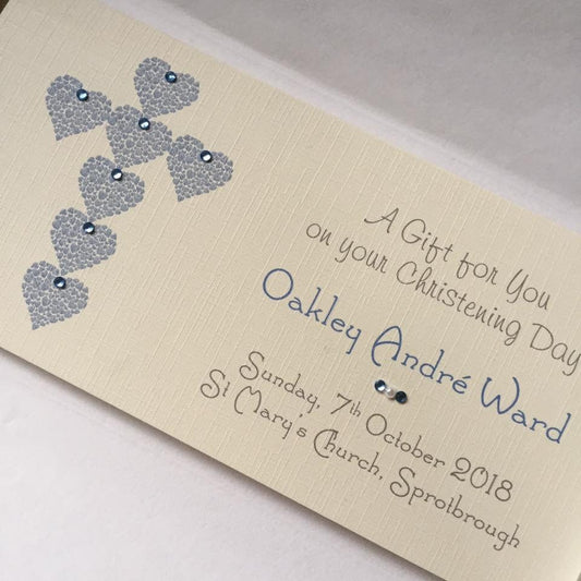 Personalised Christening Money Wallet - Heart Cross & Crystals - photo 1