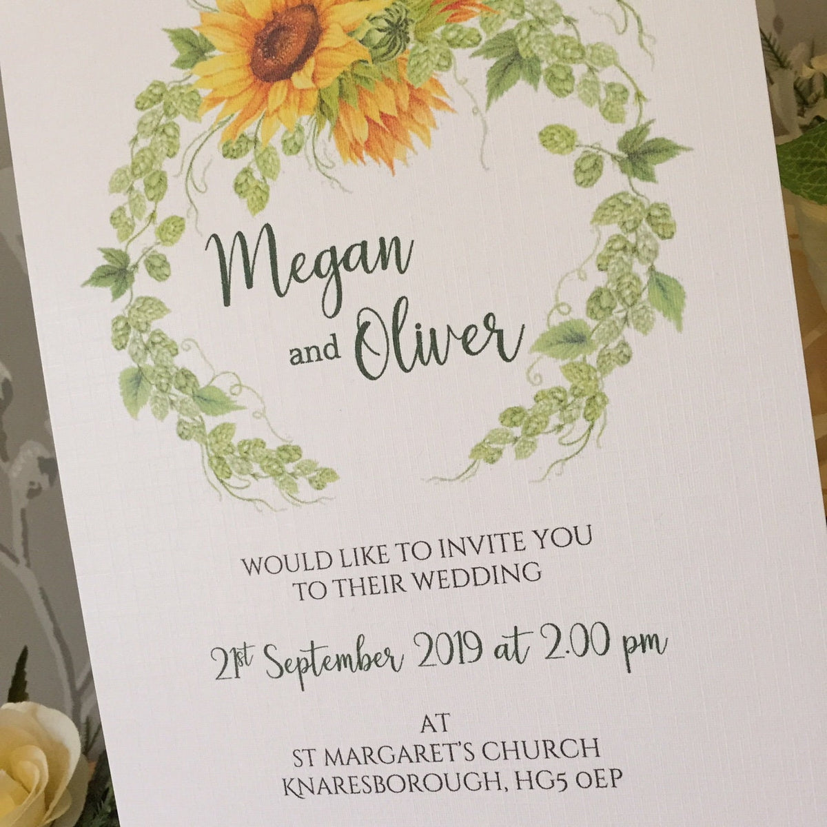Personalised Wedding Invitation - Sunflower Wreath, A5 - photo 3