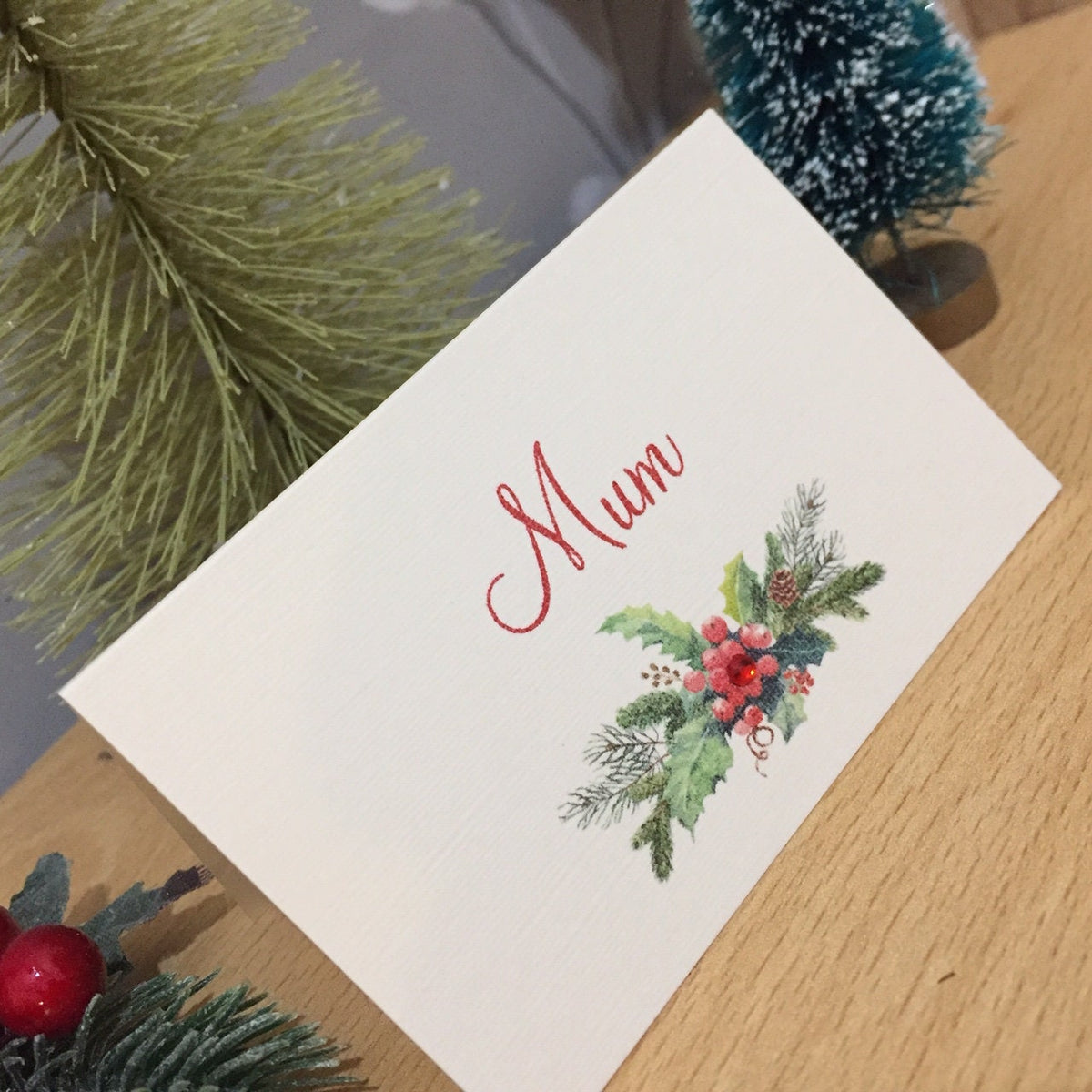 Personalised Christmas Place Cards - Holly, Fir & Berries - photo 2