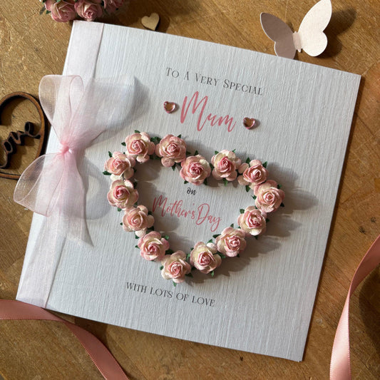 Personalised Mother’s Day Card - Pink Paper Rose Heart - photo 1