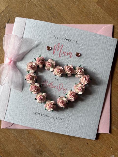 Personalised Mother’s Day Card - Pink Paper Rose Heart - photo 2