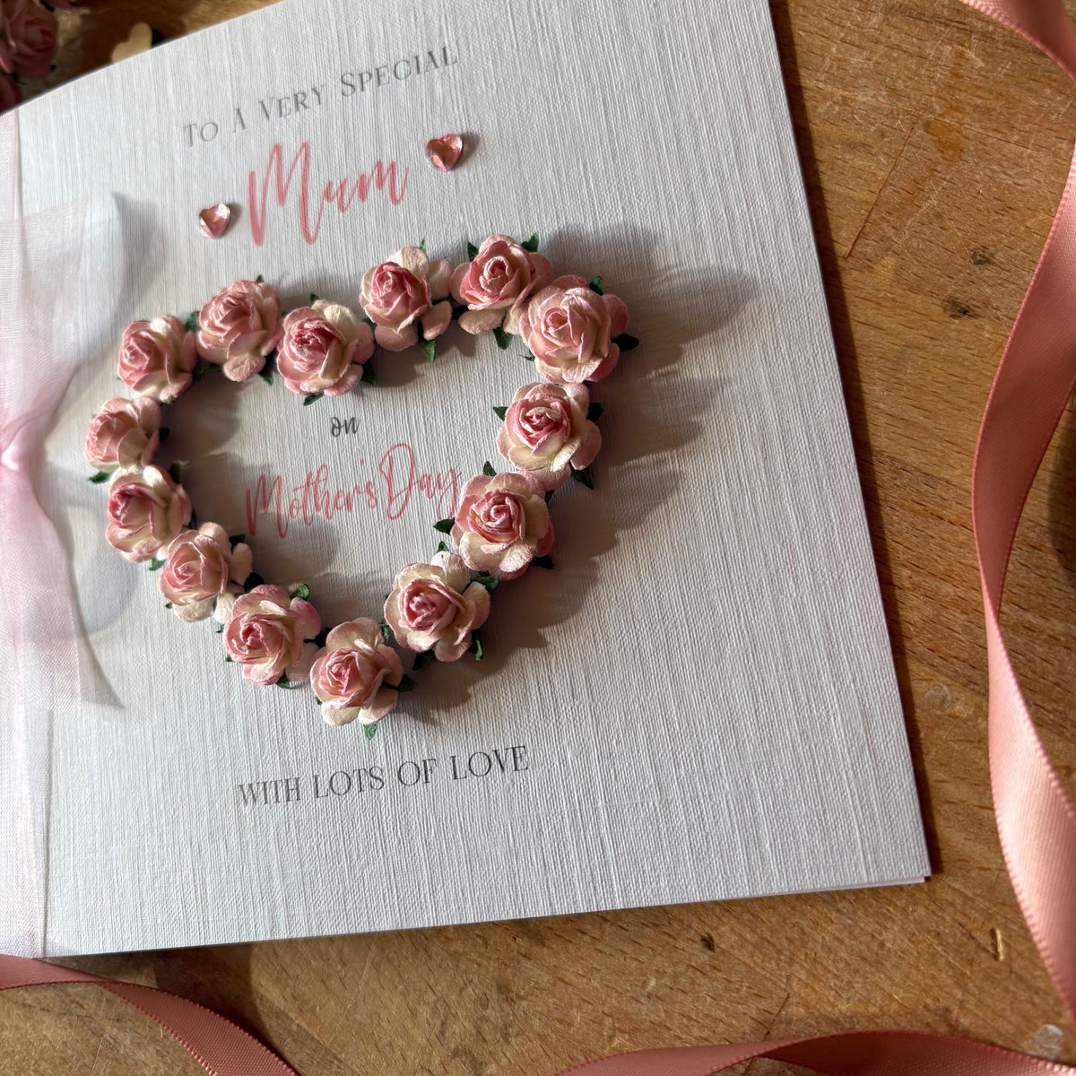 Personalised Mother’s Day Card - Pink Paper Rose Heart - photo 4