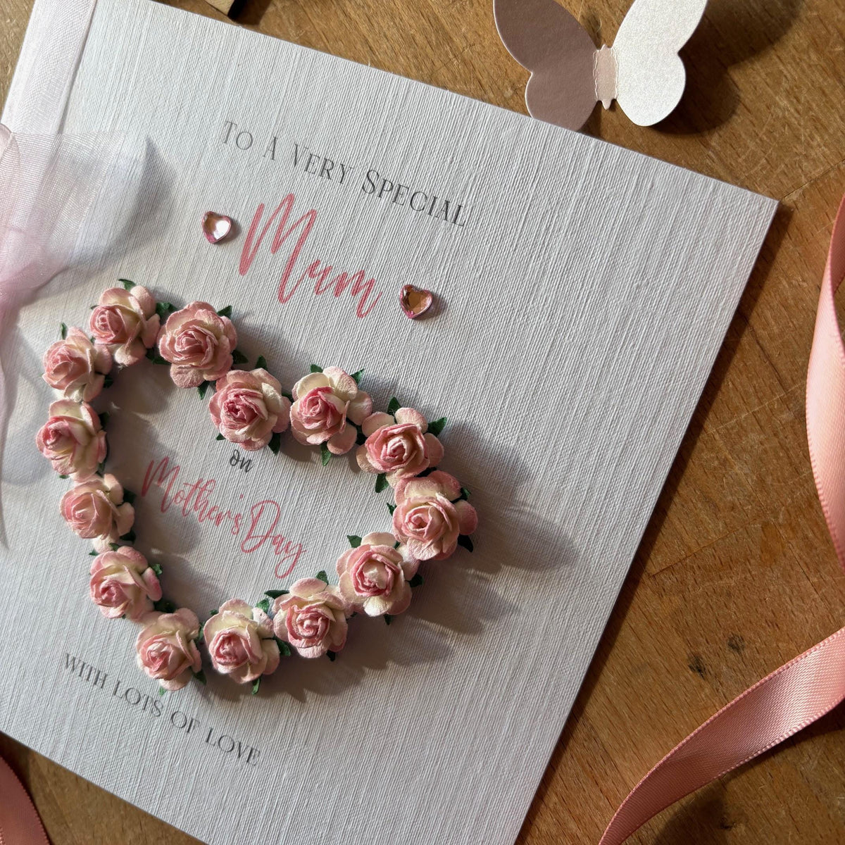 Personalised Mother’s Day Card - Pink Paper Rose Heart - photo 5