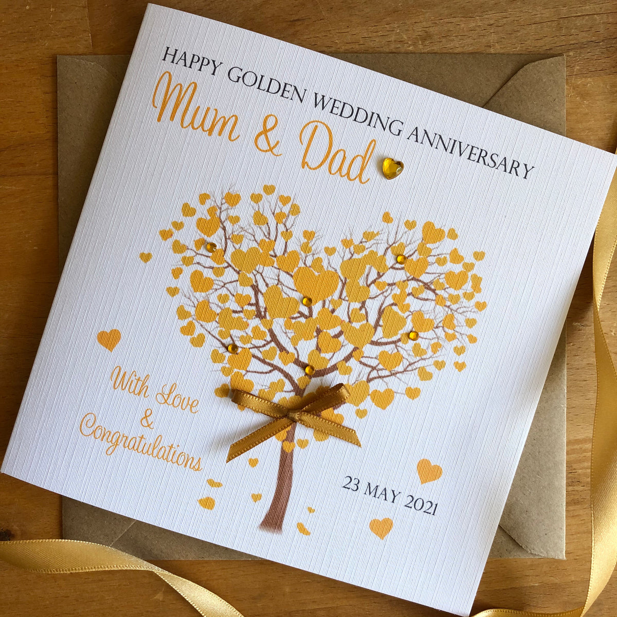 Personalised Golden 50th Anniversary Card - Gold Heart Tree - photo 1