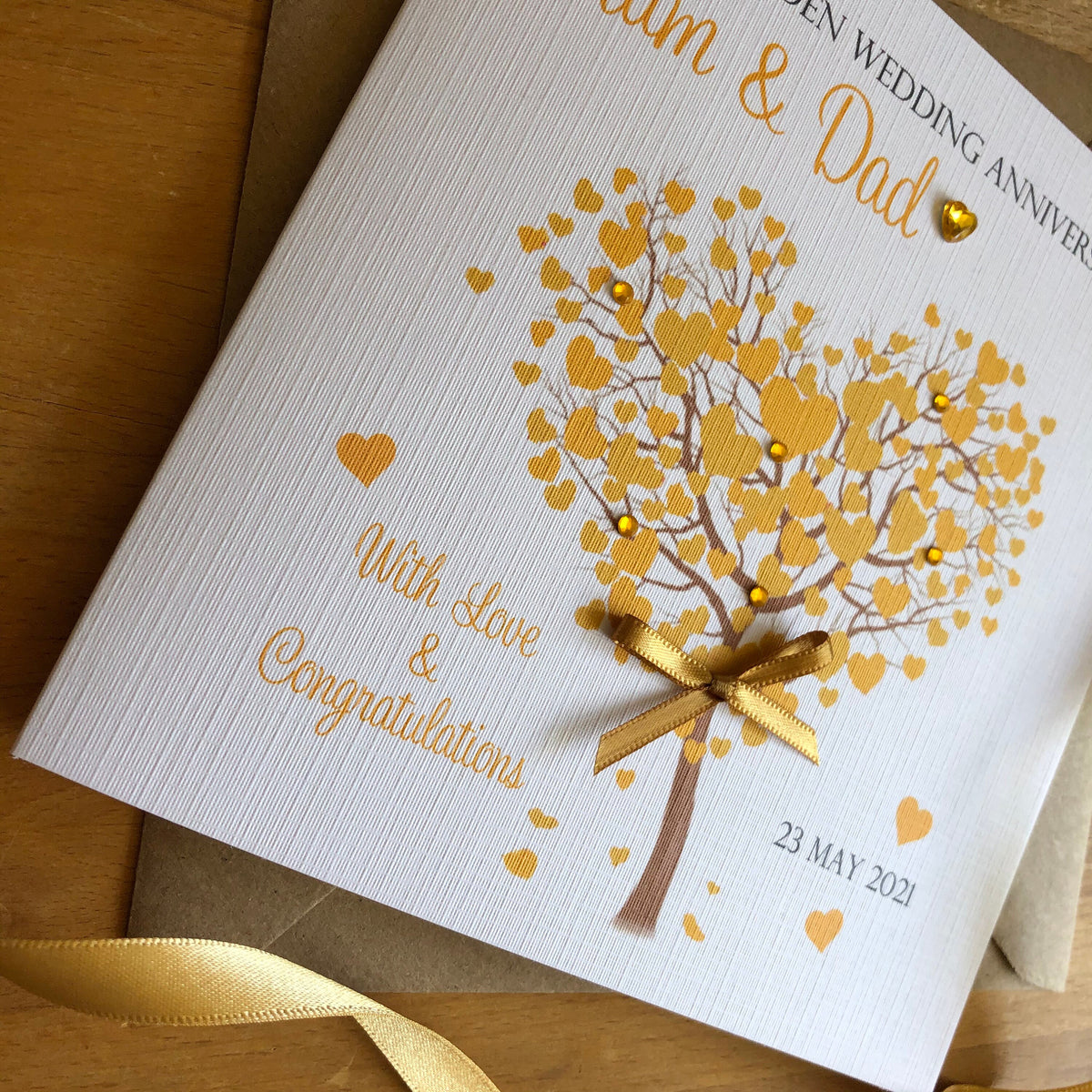 Personalised Golden 50th Anniversary Card - Gold Heart Tree - photo 2