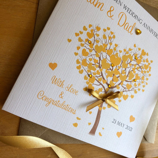 Personalised Golden 50th Anniversary Card - Gold Heart Tree - photo 2