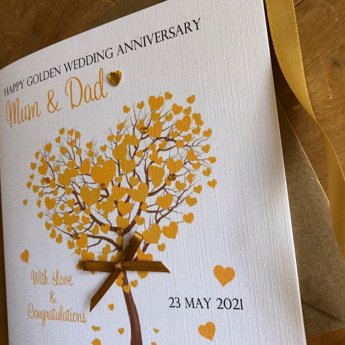 Personalised Golden 50th Anniversary Card - Gold Heart Tree - photo 3