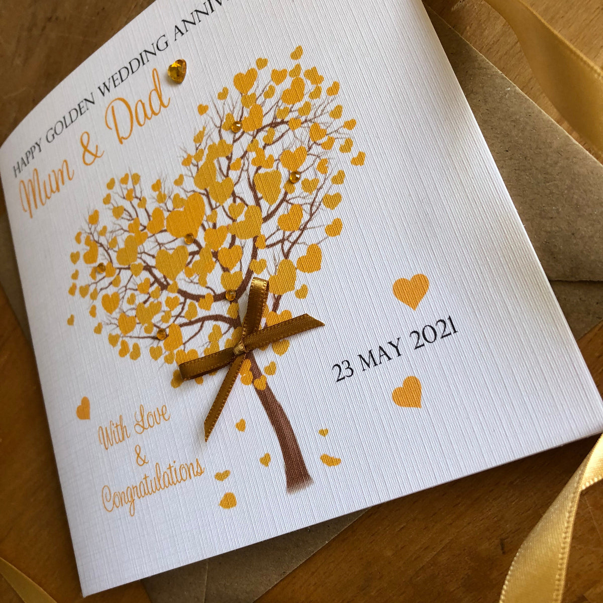 Personalised Golden 50th Anniversary Card - Gold Heart Tree - photo 4