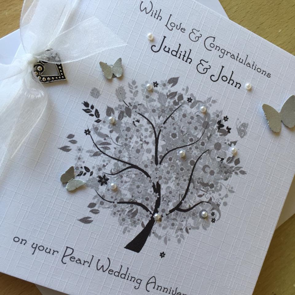 Pearl 30th Wedding Anniversary Card, Personalised Pearl Tree