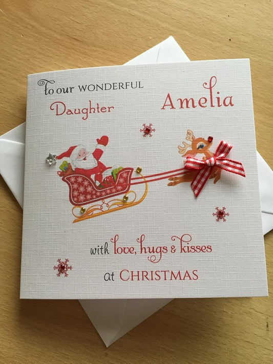 Santas Sleigh Christmas Card - Personalised - any name