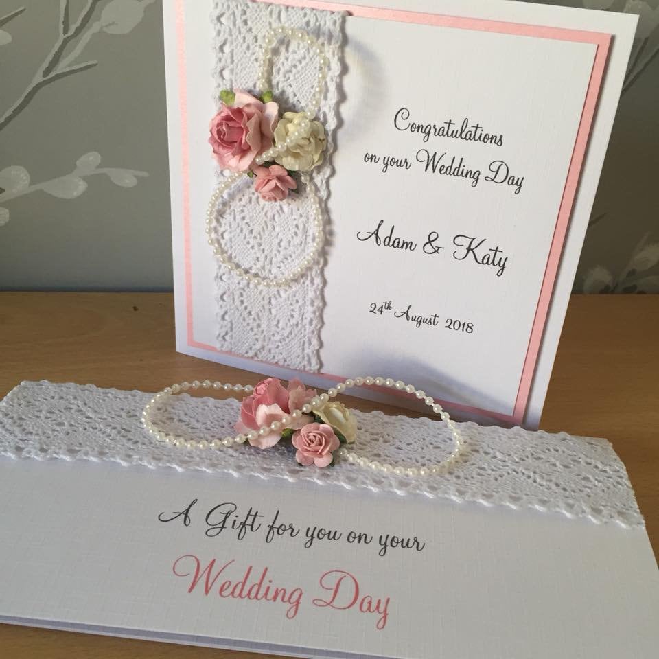 Personalised Wedding Day Money / Gift Wallet with Lace, Roses & Pearls